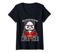 Mujer Muay Thai Panda Todo lo Que Quiero Hacer es un Lindo Oso Boxeador Camiseta Cuello V