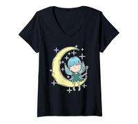Mujer Muchacha Hada en la Luna Camiseta Cuello V