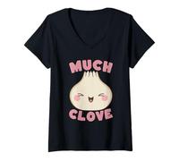 Mujer Mucho Clavo Lindo ajo Juego de Palabras Feliz Amante de la Comida Camiseta Cuello V