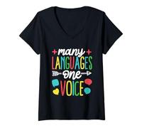 Mujer Muchos Idiomas, una Sola Voz Camiseta Cuello V