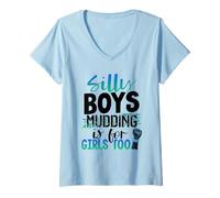 Mujer Mud Running Silly Boys Mudding para niñas también 4x4 Camiseta Cuello V