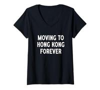 Mujer Mudarse a Hong Kong para siempre Camiseta Cuello V