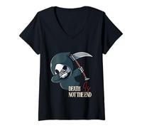 Mujer Muerte Halloween Dab no es el Final Gráfico Espeluznante Camiseta Cuello V