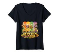 Mujer Muerto Boogie Bailando Esqueleto Retro Halloween Camiseta Cuello V