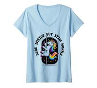Mujer Muerto por Dentro Pero todavía cachondo Divertido Amante de los Unicornios Rainbow Camiseta Cuello V