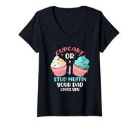 Mujer Muffin o magdalenas Tu papá te ama, bebé, revela el género del bebé Camiseta Cuello V