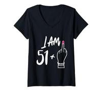 Mujer Mujer Bday I Am 51 Plus 1 dedo medio para 52 cumpleaños Camiseta Cuello V