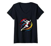Mujer Mujer Corredor Cruzando Línea De Meta Resumen Camiseta Cuello V