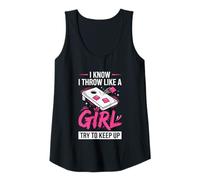 Mujer Mujer de Cornhole, Divertida, Lanzo como una niña, Trato de Mantener el Ritmo Camiseta sin Mangas