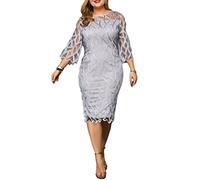 Mujer Mujer Elegante Midi Vestidos de Cóctel Cuello Redondo Manga 3/4 Tallas Grandes Fiesta Noche Vestido C Gris XL