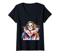 Mujer Mujer Gafas De Sol Piel Abrigo Arte Camiseta Cuello V