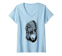 Mujer Mujer India nativa Americana con Lobo Blanco Vitage Regalos Camiseta Cuello V
