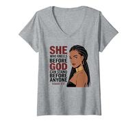 Mujer Mujer Negra Cristiana Reina Africana Melanin Poppin Pride Camiseta Cuello V