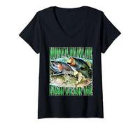 Mujer Mujer Quiere Me Pescado Miedo Divertido Pesca Bass Meme Broma Camiseta Cuello V