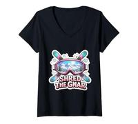 Mujer Mujer Shred The Gnar Girl Skiing Lover Ski Instructor Camiseta Cuello V