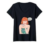 Mujer Mujer sosteniendo cuatro ases Poker Hand Camiseta Cuello V