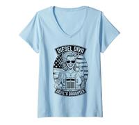 Mujer Mujer Trucker Diesel Diva Female Devil Truck Driver Bandera de Estados Unidos Camiseta Cuello V