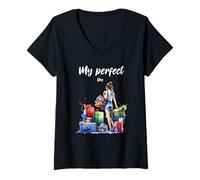 Mujer Mujer viajando por el mundo con maletas Camiseta Cuello V