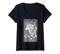Mujer Mujer Vikinga Fuerza Lobo Espíritu Femenino Mitología nórdica Camiseta Cuello V