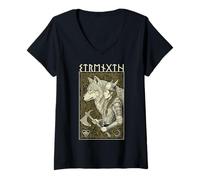 Mujer Mujer Vikinga Fuerza Lobo Espíritu Femenino Mitología nórdica Camiseta Cuello V