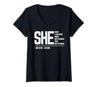 Mujer Mujeres emprendedoras motivacionales diciendo que es dueña construye mentes Camiseta Cuello V