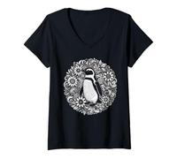 Mujer Mujeres pingüinas en botánicos Florales para un Amante de los pingüinos Camiseta Cuello V