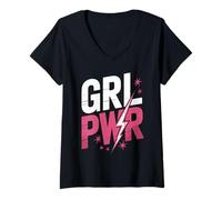 Mujer Mujeres Poder GRL PWR Motivación Fuerza Feminista Power Girl Camiseta Cuello V