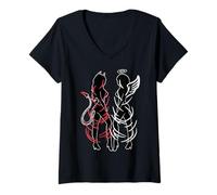 Mujer Mujeres sexys, símbolo de dualidad, diablo y ángel Camiseta Cuello V