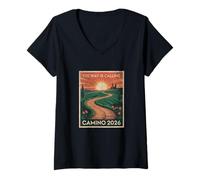 Mujer Mujeres The Way Is Calling Camino 2026 Vintage Landscape Camiseta Cuello V