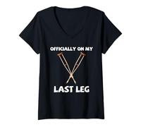 Mujer Muletas de recuperación de piernas rotas Última lesión de Pierna Humor Paciente Camiseta Cuello V