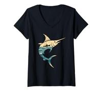 Mujer Multiple Exposure Art Pez Espada Pesca Pescador Camiseta Cuello V