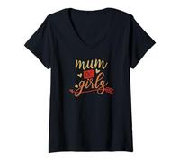 Mujer Mum Of Girls Funny Family Favourites Best Retro Mother's Day Camiseta Cuello V