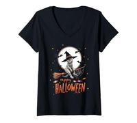 Mujer Mummy Cat Witch Candy Spooky Ghost Happy Halloween Costume Camiseta Cuello V