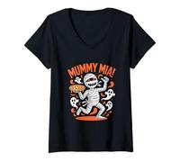 Mujer Mummy MIA - Pizza Divertida de Halloween Fantasma Camiseta Cuello V