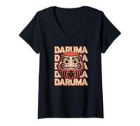 Mujer Muñeca Japonesa Daruma Espíritu Zen Cultura Japonesa Kanji Souvenir Camiseta Cuello V