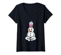 Mujer Muñeco de Nieve con té de Burbujas Divertido Boba de Invierno Camiseta Cuello V