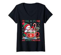 Mujer Muñeco de Nieve de Navidad - Im Fine It's Fine Just Have a Meltdown Camiseta Cuello V