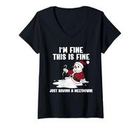 Mujer Muñeco de Nieve Retro I'm Fine Esto está Bien Solo Teniendo un derretimiento Camiseta Cuello V
