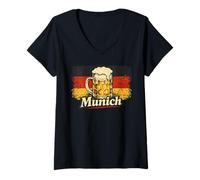 Mujer Múnich Baviera Alemania Bandera Cerveza Amante Vintage Camiseta Cuello V