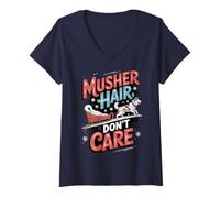 Mujer Musher Hair Don't Care Husky Trineo de Perros - Huskies Camiseta Cuello V
