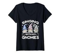 Mujer Music GNOME Graphic For Teacher Singing with My Gnomies Camiseta Cuello V