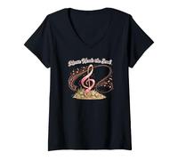 Mujer Music Heals The Soul de Mujer con cáncer con Cinta Rosa Camiseta Cuello V