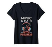 Mujer Music Is Math With Feelings Headphones Heartbeat Art Camiseta Cuello V