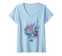 Mujer Music Is My DNA Rhythm Graphic Vintage Retro Músico Camiseta Cuello V