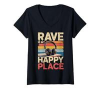 Mujer Music Is My Happy Place Música Auriculares Dj Dj Camiseta Cuello V