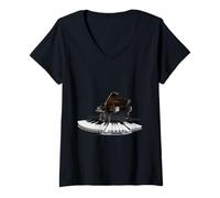 Mujer Music Lover Piano Teclado Player Piano Artístico Pianista tee Camiseta Cuello V