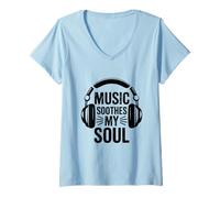 Mujer Music Soothes My Soul Music Lover Auriculares Camiseta Cuello V