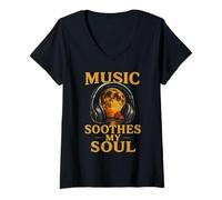 Mujer Music Soul Auriculares Luna Retro Sonido Curación Camiseta Cuello V