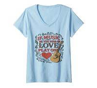 Mujer Música Angustiada Comida Amor Duodécima Noche Primera Línea Lema Camiseta Cuello V