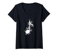 Mujer Música con Mariposas Camiseta Cuello V